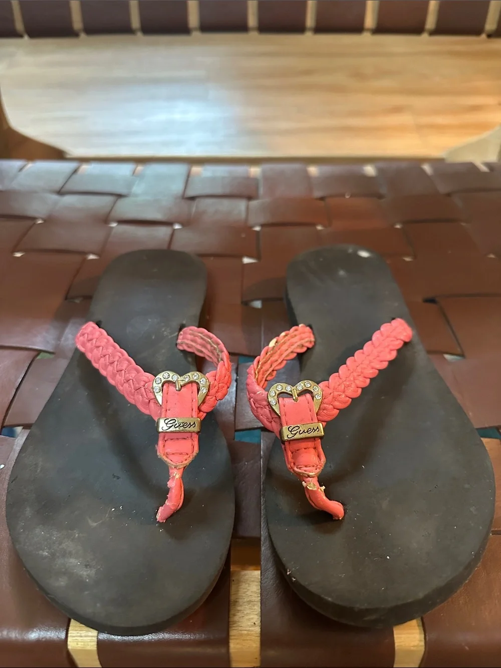 Guess Pink Braided Heart-Accented Women's Sandals